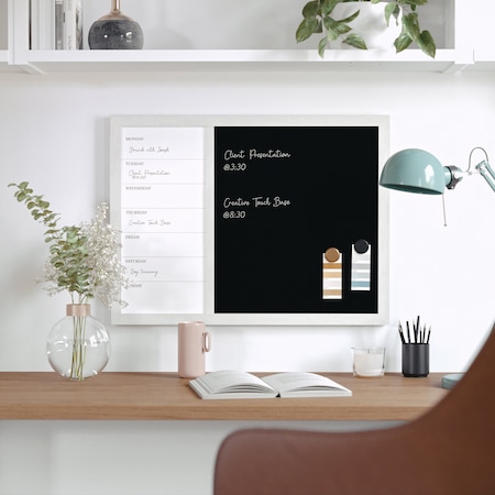 Martha Stewart Everette 24in.x18in. Magnetic Calendar Dry Erase Board and Chlk Brd w/Liq Chalk Mrkr and Mgnts, Wht BR-PM-COM-MW1MB2-4561-WT-MS